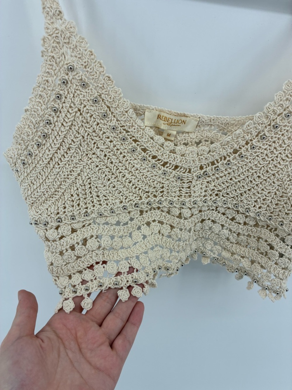 Crochet Crochet Crop Tank Top in Cream - Picture 8 of 8